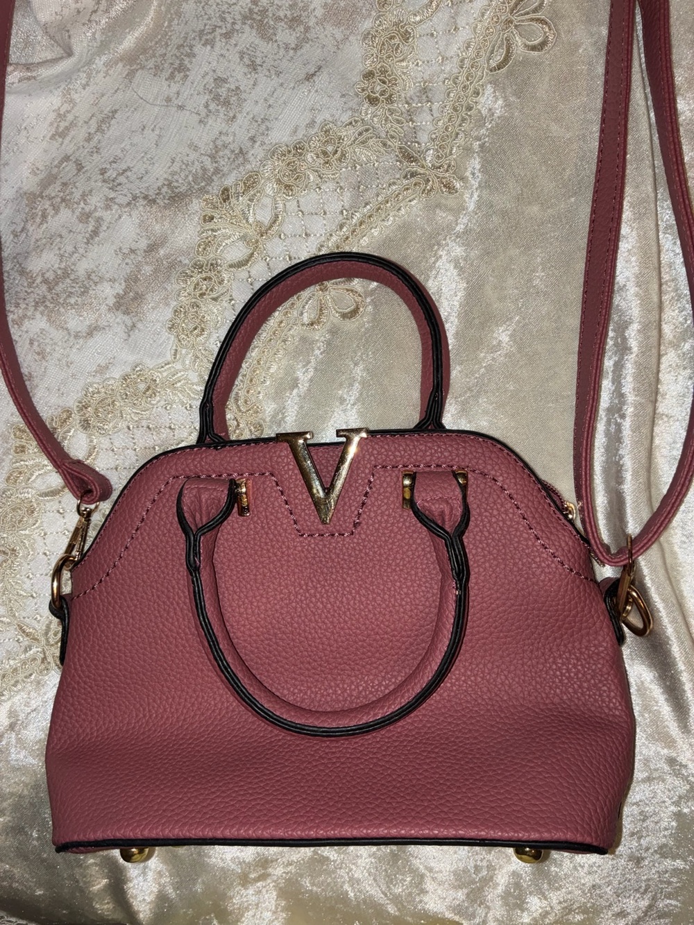V-Accent Dusty Rose Top-Handle Crossbody Bag
